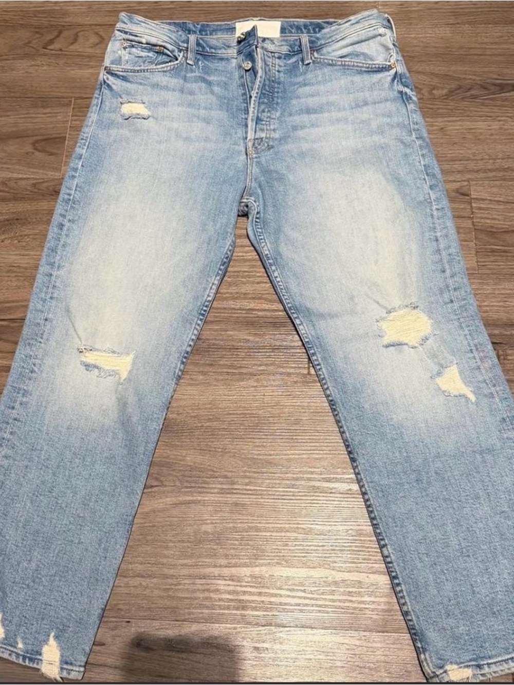 MOTHER Light Blue Distressed Relaxed Jeans - Picture 2 of 5